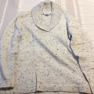 Charter club white and black sparkly shawl collar sweater